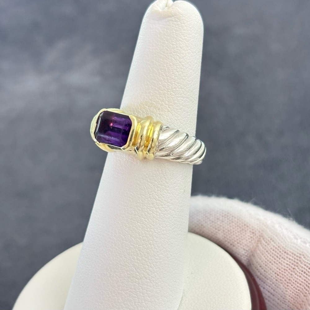 David Yurman 925 & 14k Gold Petite Noblesse Ring with Amethyst 6